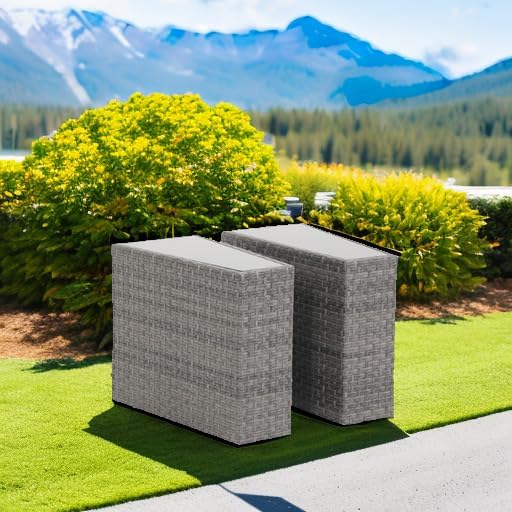 SUNSITT Rattan PE Resin Wicker Patio Side Table 2-Pack Sofa Wedge End Table with Tempered Glass Top, Grey