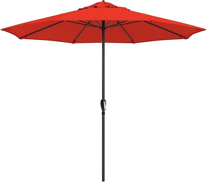California Umbrella 8-Year Protection 9 Ft Outdoor Patio Umbrella, Solstice Fade-Resistant Fabric, Auto-Tilt, Heavy Duty Aluminum Frame, 8 Reinforced Ribs for Pool or Deck, Bronze Pole, Sunset