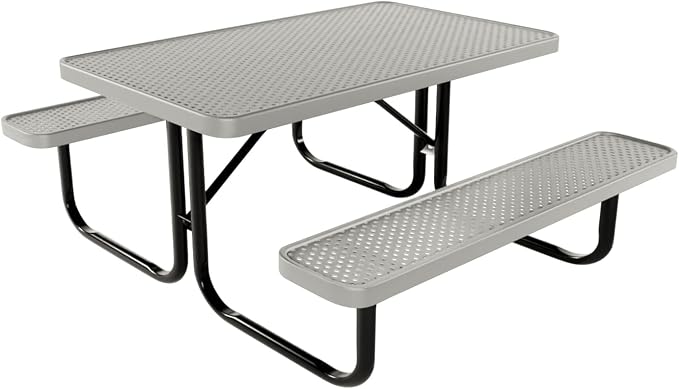 COATEDOUTDOORFURNITURE Heavy-Duty Portable Outdoor Kids Table, Punched Steel Kids Picnic Table, Commercial-Grade Picnic Table, Made in America (4ft Rectangular, Childrens, Gray)