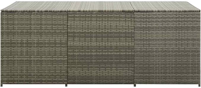 Grey Rattan Outdoor Storage Box 70.9" Deck Box with Steel Frame, Water-Resistant Patio Cushion Chest, Collapsible Garden Container for Balcony, Porch, Poolside