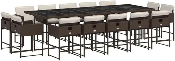 15 Piece Garden Dining Set Brown Cream White PE Rattan Modern Design Practicality for Family Meals Outdoors
