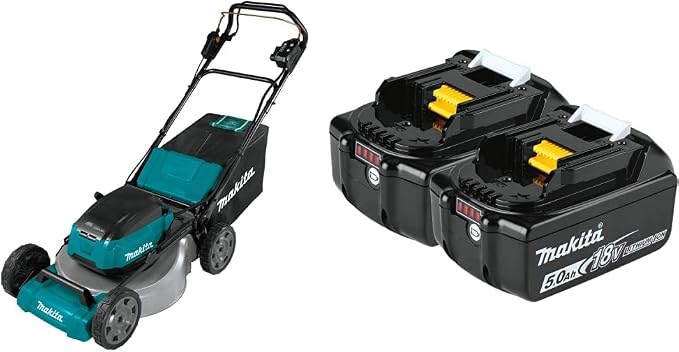 Makita XML08Z 36V (18V X2) LXT Brushless 21" Self-Propelled Commercial Lawn Mower, with BL1850B-2 18V LXT Lithium-Ion 5.0Ah Battery, 2/pk