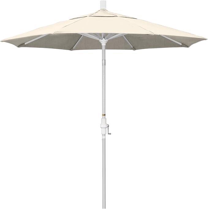 California Umbrella 7.5' Rd. Aluminum Patio Umbrella, Crank Lift, Collar Tilt, White