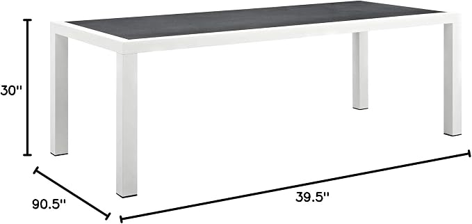 Modway Stance 91" Outdoor Patio Modern Spray Stone Glass Aluminum Dining Table in White Gray