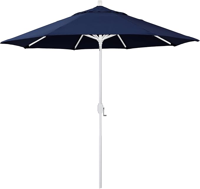 California Umbrella 5-Year-Non-Fading, 9Ft Premium Patio Umbrella, Hand-Crank, Button-Tilt, White Frame, Solution Dyed Navy Fabric