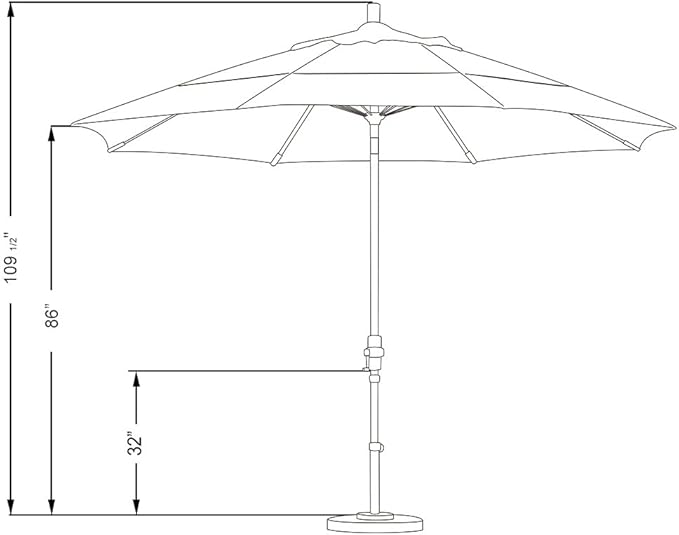 California Umbrella 11' Round Crank Lift, Collar Tilt, Aluminum Pole, Fiberglass Rib Patio Umbrella, Black Finish