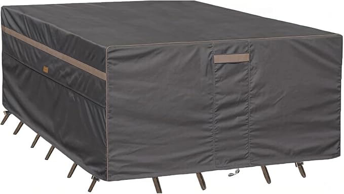 Heavy Duty Waterproof Patio Furniture Covers UV Resistant Rectangular Outdoor Table and Chair Covers 128" Wx 82" D x 28" H Dark Grey