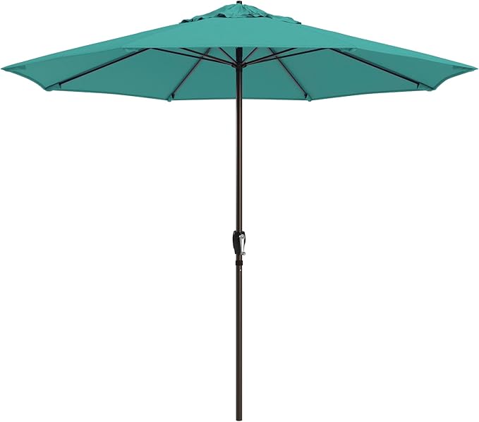 California Umbrella 12-Year Protection 9-Ft Outdoor Patio Umbrella, Sunbrella Fade-Resistant Fabric, Auto-Tilt, Heavy Duty Aluminum Frame, 8 Reinforced Ribs for Pool or Deck, Bronze Pole, Aruba