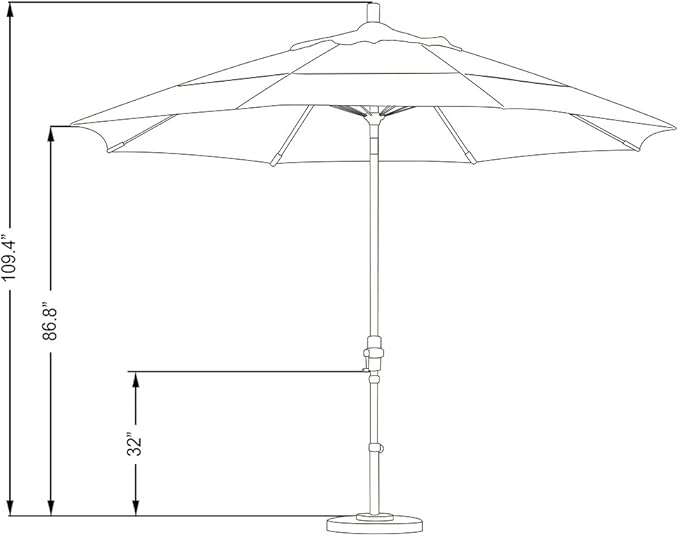 California Umbrella 11' Round Crank Lift, Collar Tilt, Aluminum Pole, Fiberglass Rib Patio Umbrella, Black Finish