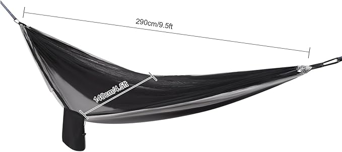 9.5x4.5ft Camping Hammock, Portable Outdoor Hammock Tent with Mosquito Net and Rain Fly Tarp, Backpacking Hammock for Hiking, Outside, Patio, Travel (Black and Grey)