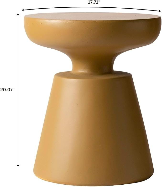 LeisureMod Minimalist Modern Side Table Round Fiberstone Tabletop Pedestal Base, Accent Table for Home Patio Living Room Weather-Resistant Isle, Brown