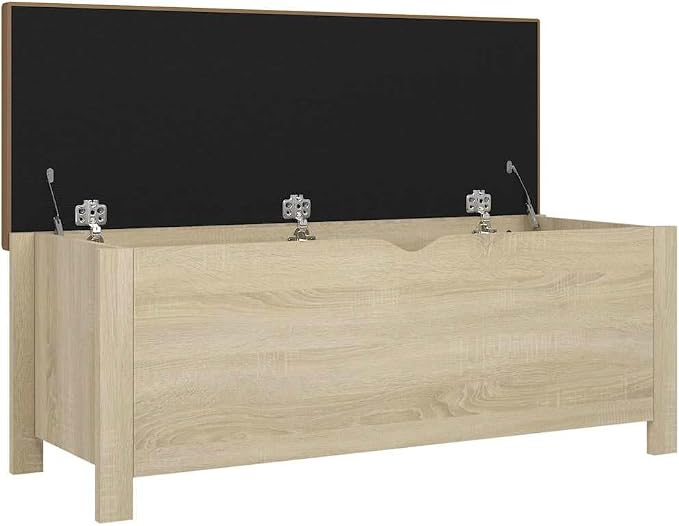 Storage Box with Cushion Sonoma Oak Storage Bench, 41.3"x15.7"x17.7", Engineered Wood Trunk with Thickly Padded Seat for Sitting and Storing Clothes Toys Books