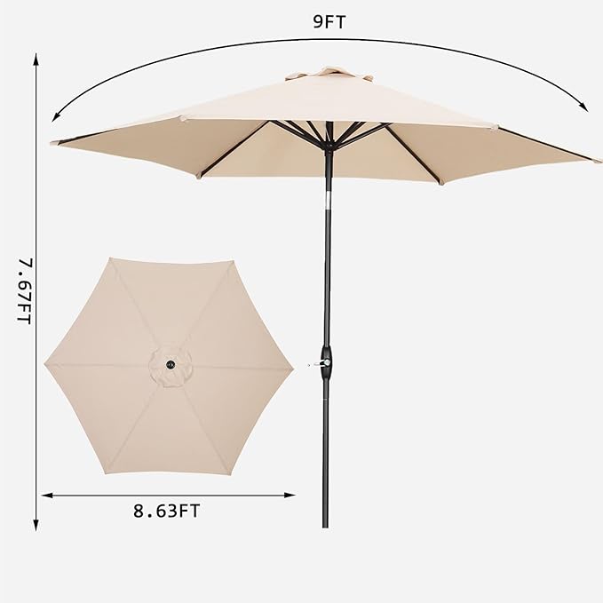 9ft Patio Umbrella Outdoor Portable Table Market Umbrella with Push Button Tilt/Crank,Khaki