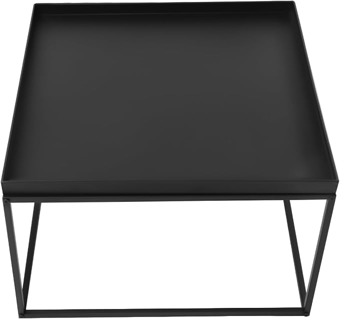 Tray Metal End Table, Sofa Table Small Side Table, Accent Coffee Table, Waterproof Outdoor & Indoor Snack Table, 23.2" L x 23.2" W x 14.2" H, Black