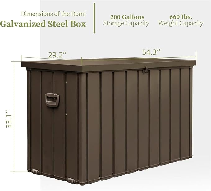 160 Gallon Waterproof Outdoor Deck Box Storage Chest in Dark Gray, Large Capacity Patio Storage for Garden Tools, Cushions, and More (200 Gallon (Dark Brown))