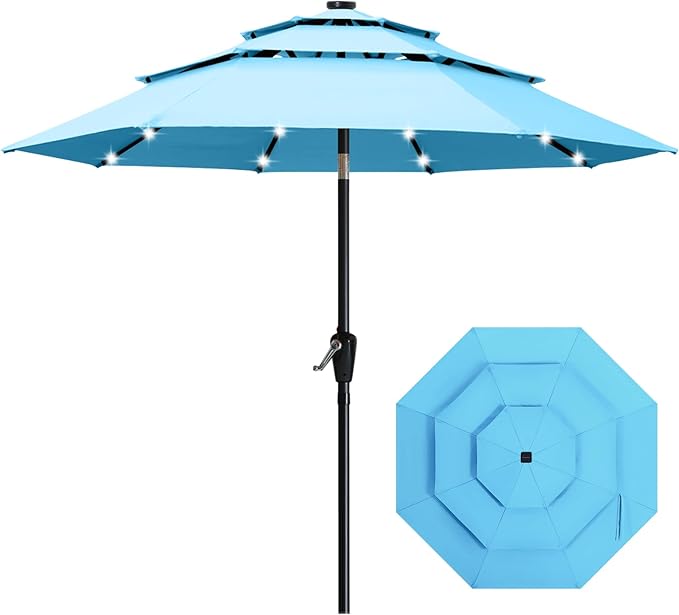 ABCCANOPY Solar Led Patio Umbrellas 3-Tiers 11FT (Lake)