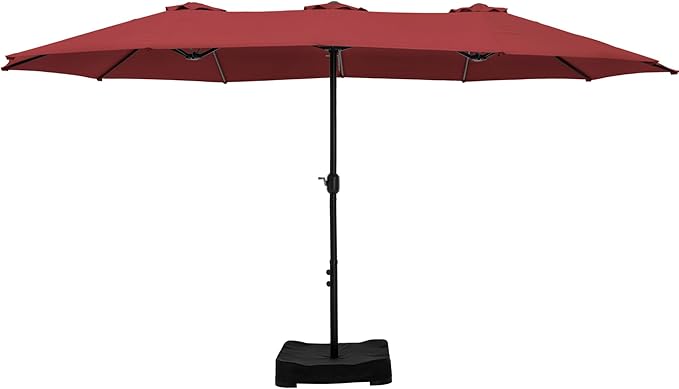 HERA'S PALACE Umbrella Patio Outdoor with Base 15ft Rectangle Table Double Market Umbrellas Clearance Large Included Stand for Deck Outside Pool Picnic Inground Yard Commercial, Burgundy