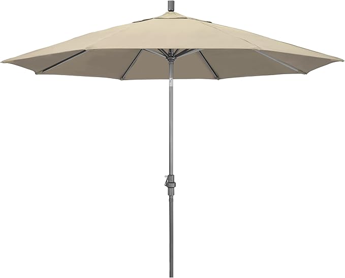 California Umbrella 11Ft Premium Sunbrella Patio Umbrella, Hand-Crank, Tilt-Collar, Gray Frame, Beige Fabric
