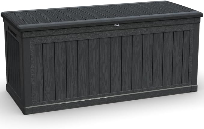 260 Gallon Large Outdoor Storage XXL Deck Box,Waterproof Resin Lockable Patio Furniture & Garden Tools Organizer,Heavy Duty for Sports/Pools Equipment,Extra Table Bench Seat for Yard Patio Black