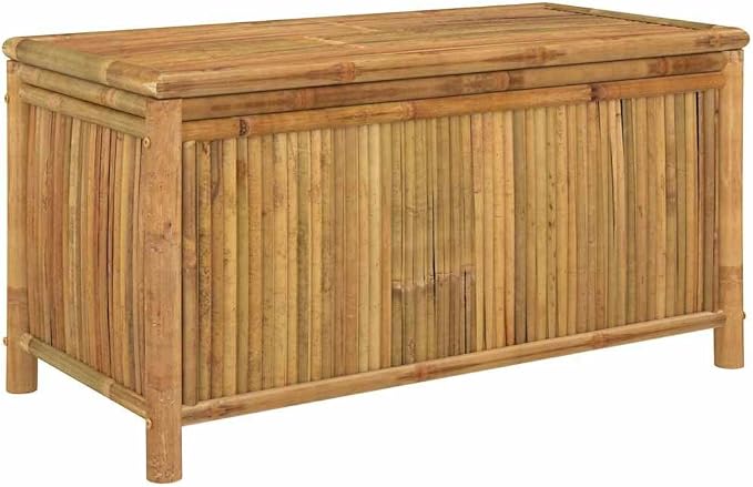 Natural Bamboo Garden Storage Box with Zip Closure, Ample Outdoor Storage for Garden Tools and Cushions, Breathable Material for Indoor and Outdoor Use, Durable Polyethylene