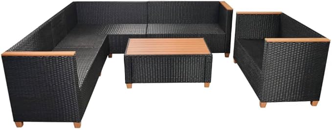 6 Piece Patio Lounge Set with Cushions, Patio Conversation Set Porch Furniture Set Outdoor Dining Sets Front Porch Furniture for Exhibition Poolside Piazza Garden Poly Rattan Black