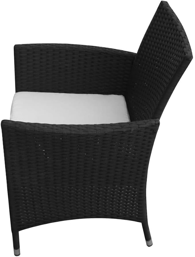 5 Piece Patio Dining Set with Cushions Poly Rattan Black Outdoor Rattan Furniture Set for Garden Backyard Steel Frame Aluminum Feet Removable Seat Cushion Table and Chairs for Al Fresco Dining Lounge