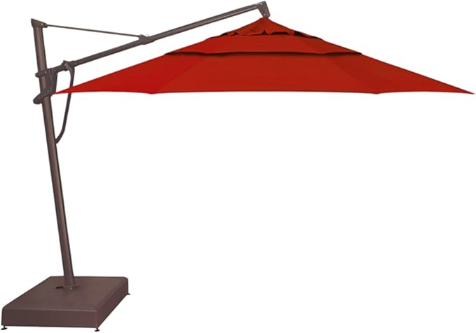Treasure Garden AKZ PLUS Cantilever Umbrella 13' Sunbrella Jockey Red Canopy and Bronze Frame with Stationary Base