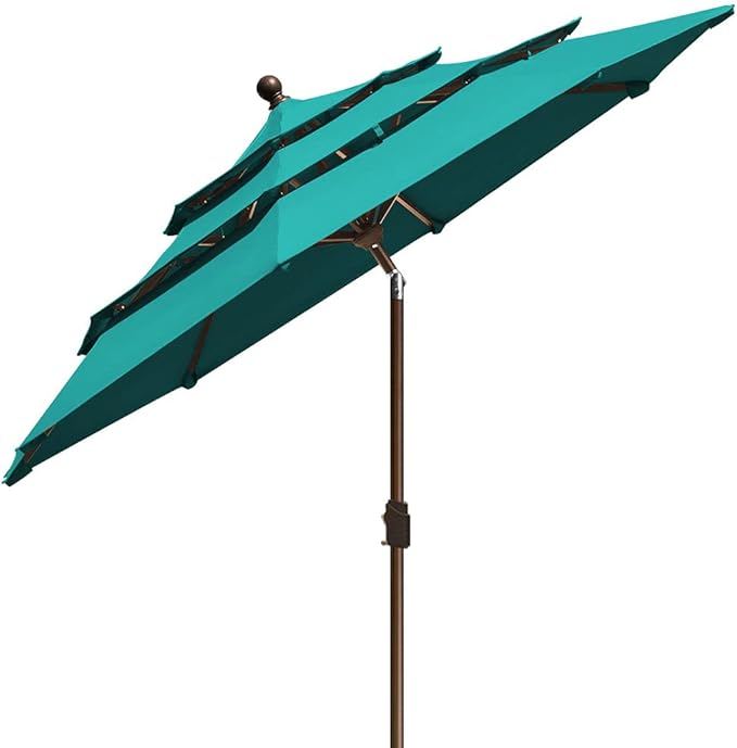 EliteShade USA 10-Year-Non-Fading 9ft 3-Tier Market Patio Umbrella, Commercial Grade Outdoor Table Umbrella with Crank Open, Windproof & UPF 50+ UV Protection, Heavy Duty Ventilation for Garden, Deck, Pool, Backyard, Beach & Bistro, Teal