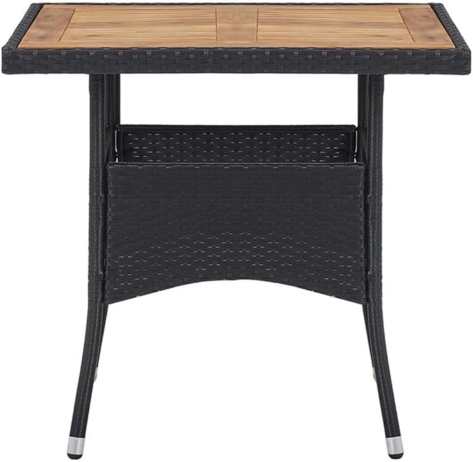 Afuera Living 3-Piece Patio Dining Set, Black Poly Rattan/Steel/Acacia Wood, Square Table with 2 Chairs, Weather-Resistant Cushions, Modern Style for Outdoor Patio, Garden, or Balcony Use