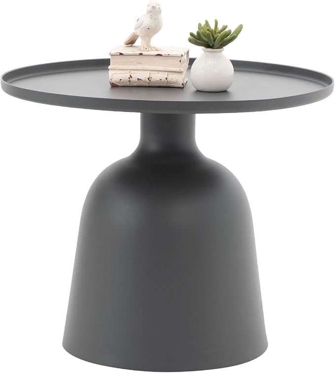 Outdoor Round Coffee Table Patio Boho Side Table Weather-Resistant Aluminum Side Tables Circle End Table for Balcony, Lawn, Garden, Living Room, Bedroom, Grey