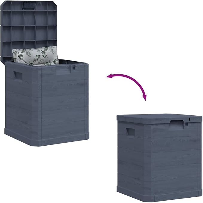 Garden Storage Box with Wood Texture Finish Weather Resistant Plastic Storage Container Outdoor Box with Locking Mechanism Anthracite 90 Liter Capacity