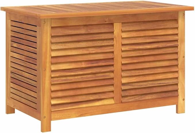 Water Resistant Garden Storage Box Solid Acacia Wood Outdoor Storage Box for Patio Furniture Cushions and Tools, Weatherproof Acacia Wood Chest