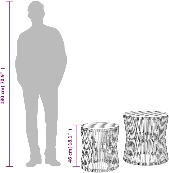 vidaXL Patio Side Tables Set - 2 Pcs, Wooden Top, Black Poly Rattan, Nesting Design, Outdoor Garden Furniture, Elegant & Space-Saving, Acacia Wood Tabletops, Ideal for Backyard or Patio, 19.7" & 15"