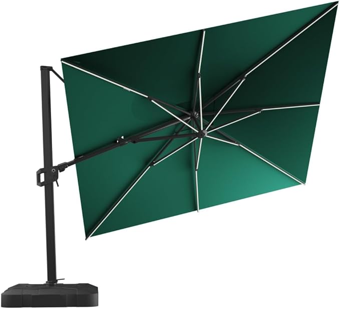 Midtown Umbrellas 9x9 Ft Outdoor Cantilever Patio Umbrella w/Sunbrella Chartres Silk Fabric - Tilt 360° Rotate Offset Patio Umbrella, Deck Patio Umbrella, Backyard Umbrella & Garden Umbrella - Black Frame