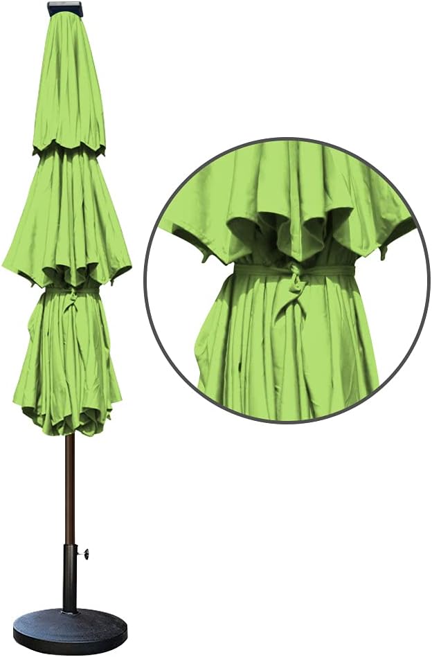 EliteShade USA 10-Year-Non-Fading 9ft 3-Tier Market Patio Umbrella, Commercial Table Umbrella with 80 Solar LED Lights, Crank Open, Windproof & UPF 50+ UV Protection for Garden, Deck, Pool, Backyard, Macaw Green