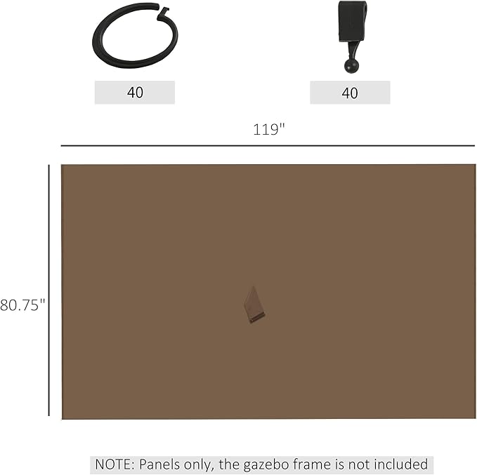 Outsunny 10' x 10' Universal Gazebo Sidewall Set with Panels, Hooks and C-Rings Included for Pergolas and Cabanas, Brown