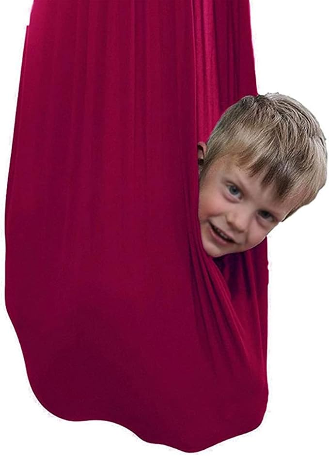 Nylon Elastic Cuddle Hammock Therapy Swing Indoor Hanging Seat for Kids Autism ADHD ADD with Sensory Needs Children Outdoor (Color : Wine red, Size : 150 x 280 cm)