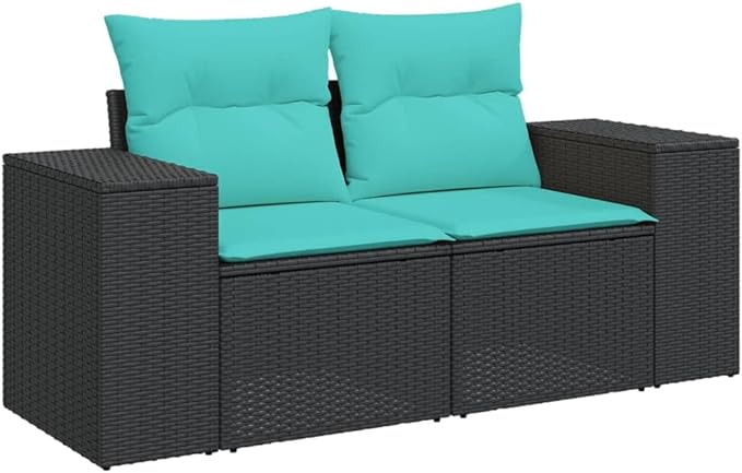 6 Piece Patio Sofa Set with Cushions, Patio Conversation Set Sectional Sofa Front Porch Furniture Outdoor Dining Sets for Negotiation Area Garden Exhibition Poolside Black Poly Rattan