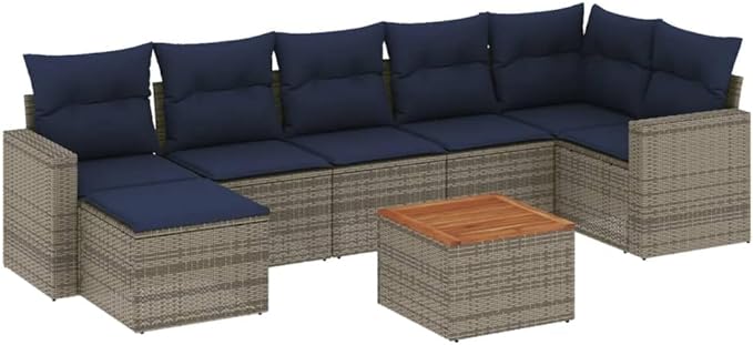 vidaXL Patio Sofa Set with Cushions 8 Piece, Outdoor Conversation Set, Sectional Sofa for Balcony Garden, Patio Furniture, Gray Poly Rattan