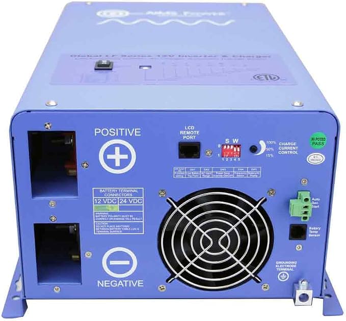 AIMS Power 1500 Watt 12 VDC Pure Sine Inverter Charger 120 VAC Output 50A Charger 30A Transfer Switch ETL Cert to UL458 Standards PICOGLF15W12V120V
