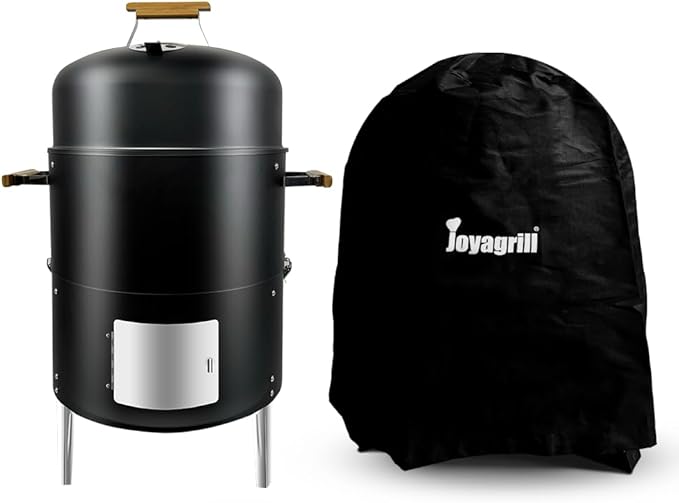 17.5" Heavy duty smoker grill & BBQ cover Rack with 4 hooks wooden handles single door design Large capacity charcoal smoke BBQ XL for parties in backyard