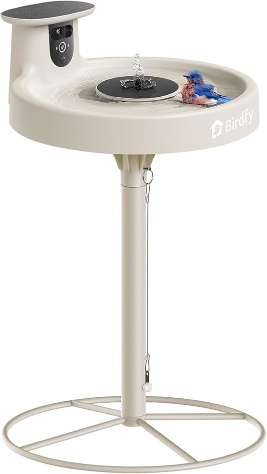 Birdfy Smart Bird Bath with Camera Solar Powered & Solar Fountain & Stand, Dual-Lens Camera for Bird Watching, Auto Capture Bird Videos & AI Identify, Ideal Present for Bird Lover