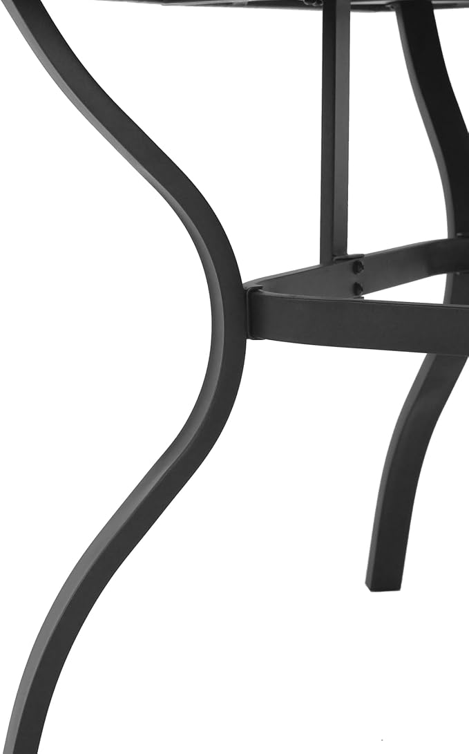 5-Piece Outdoor Patio Dining Set 37.8" Square Wood-Grain Metal Table with Umbrella Hole 4 Metal Chairs 350 lbs Capacity Ergonomic Slat Design Quick Assembly for Garden Black