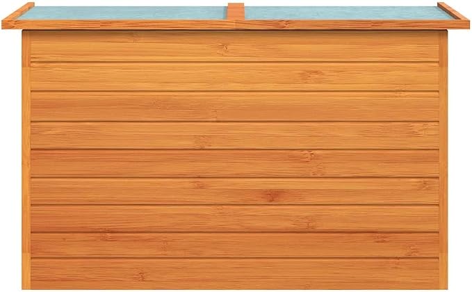 Outdoor Storage Box 49.6 inch Wood Deck Chest with Waterproof Roof for Patio Garden Cushion Blanket Organizer Brown