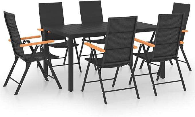 7 Piece Patio Dining Set, Sectional Sofa Patio Conversation Set Porch Furniture Set Outdoor Lounge Sets for Piazza Poolside Exhibition Negotiation Area Black and Brown