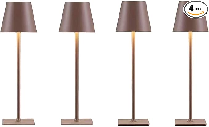 4 Pack Brown Cordless Table Lamps-Wireless Rechargeable Lamps Bulk of 4,Waterproof Outdoor Table Lamp for Patio/Restaurant/Dinner Dining Tabletop Lights/Kitchen,Multiple Battery Operated Lamps