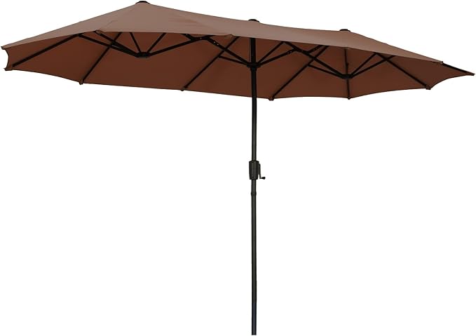13 ft Patio Umbrella with Base, Large Rectangle Outdoor Umbrella with Matching Stand, Strap, Crank, Coffee
