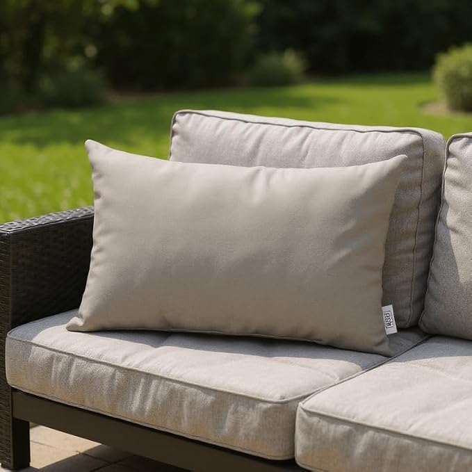 RSH DECOR Sunbrella 20" x 12" Lumbar Throw Pillows Set of 2 | Water and Fade-Resistant Performance Fabric | Outdoor Pillow Covers with Down-Alternative Inserts | Made in USA (Cast Shale Brown)