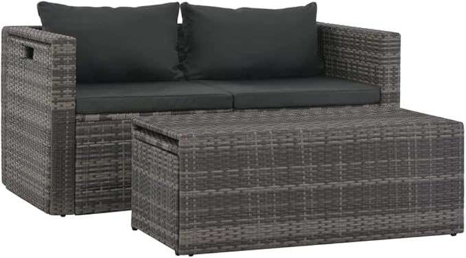 Patio Outdoor Rattan Chairs, PE Rattan Patio Conversation Set, Garden Backyard Balcony Porch Poolside Furniture Sets 6 Piece Garden Lounge Set with Cushions Poly Rattan Gray