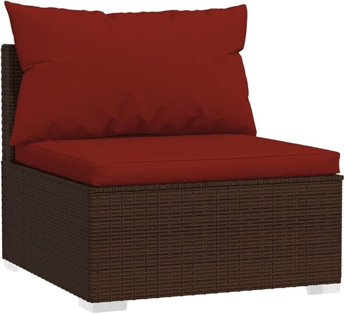 4 Piece Patio Lounge Set with Cushion, Outdoor Patio Sectional Furniture Conversation Sets Patio Lounge Set Piece Patio Set s Poly Rattan Brown
